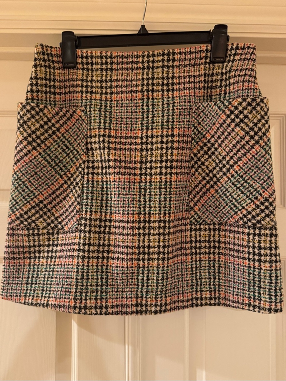Maeve Pastel Tweed Mini Skirt, Size 10, Color Cream/Black/Pink/Green/Orange